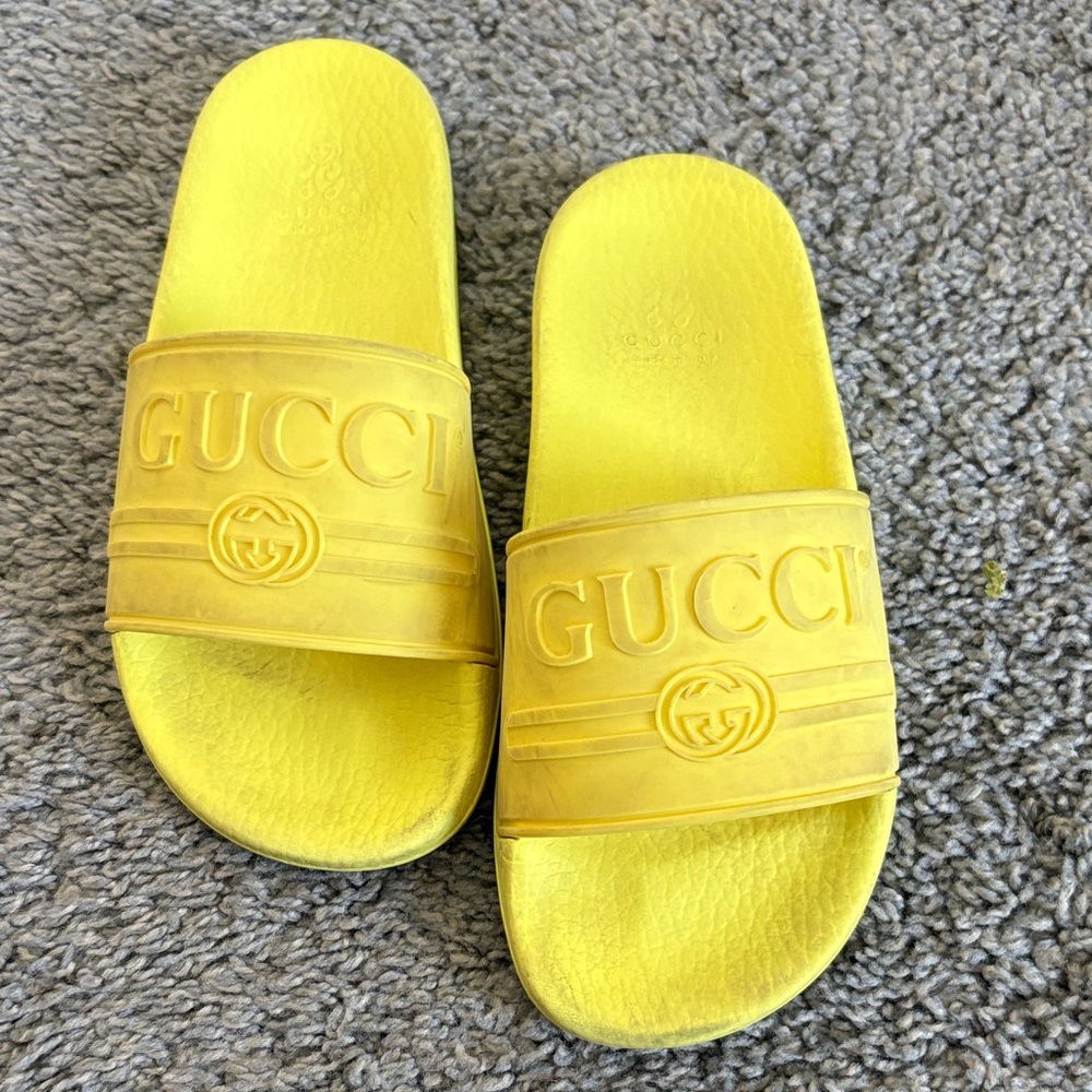 Gucci Kids Bright Yellow Slide Sandals
